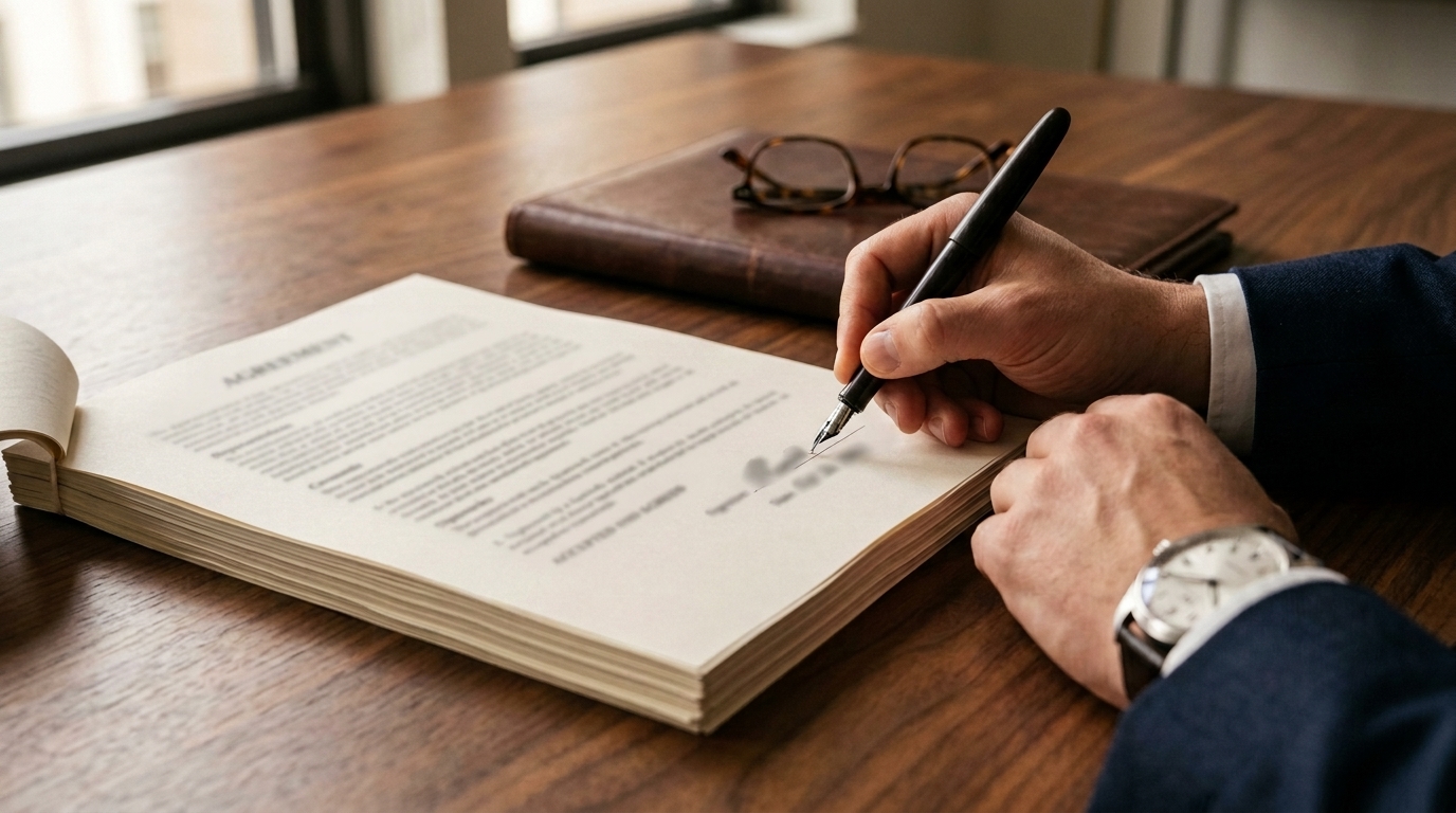 Signing the final page of an agreement